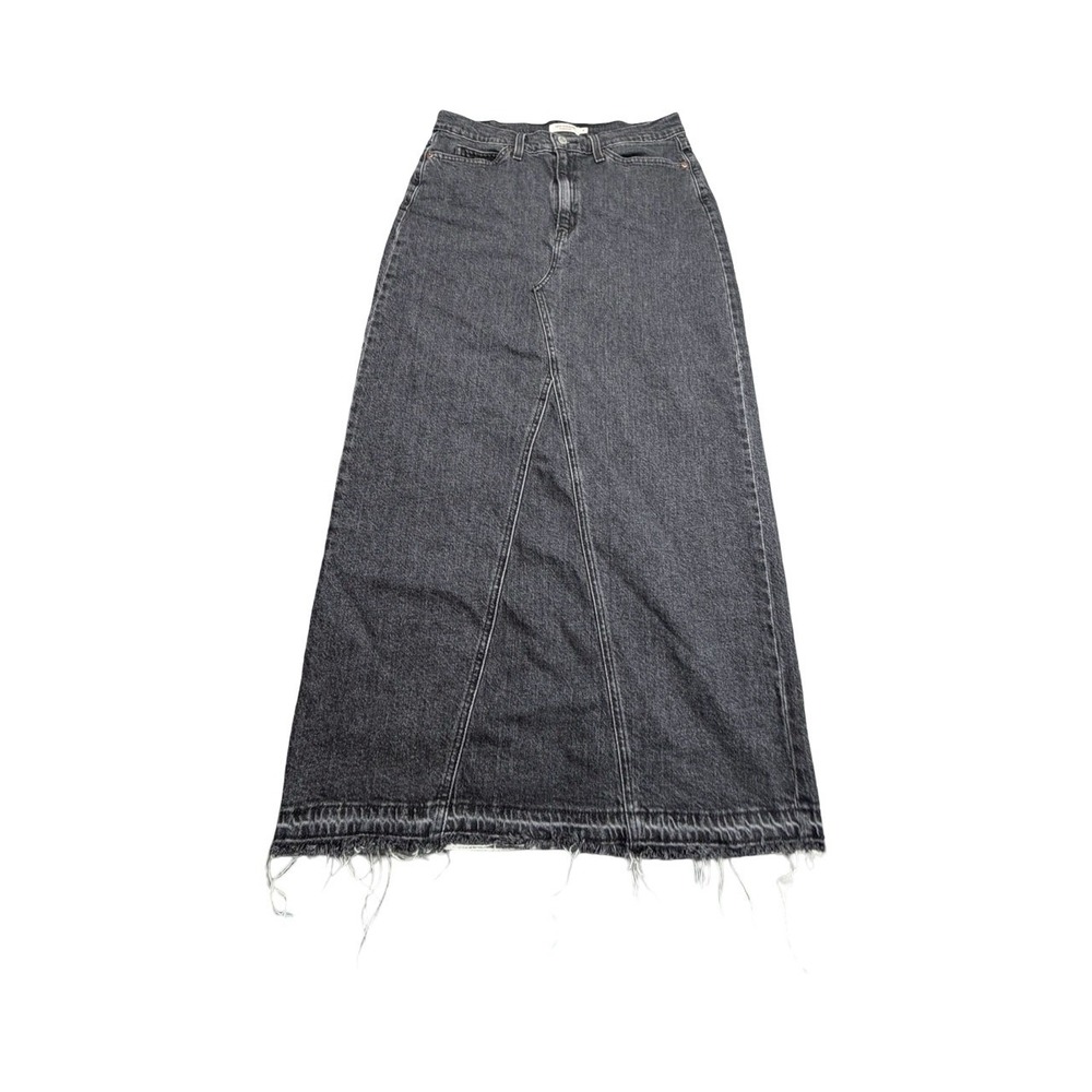Levi Strauss Skirt Womens 8 Black Signature Maxi Denim Frayed Hem High Rise Slit